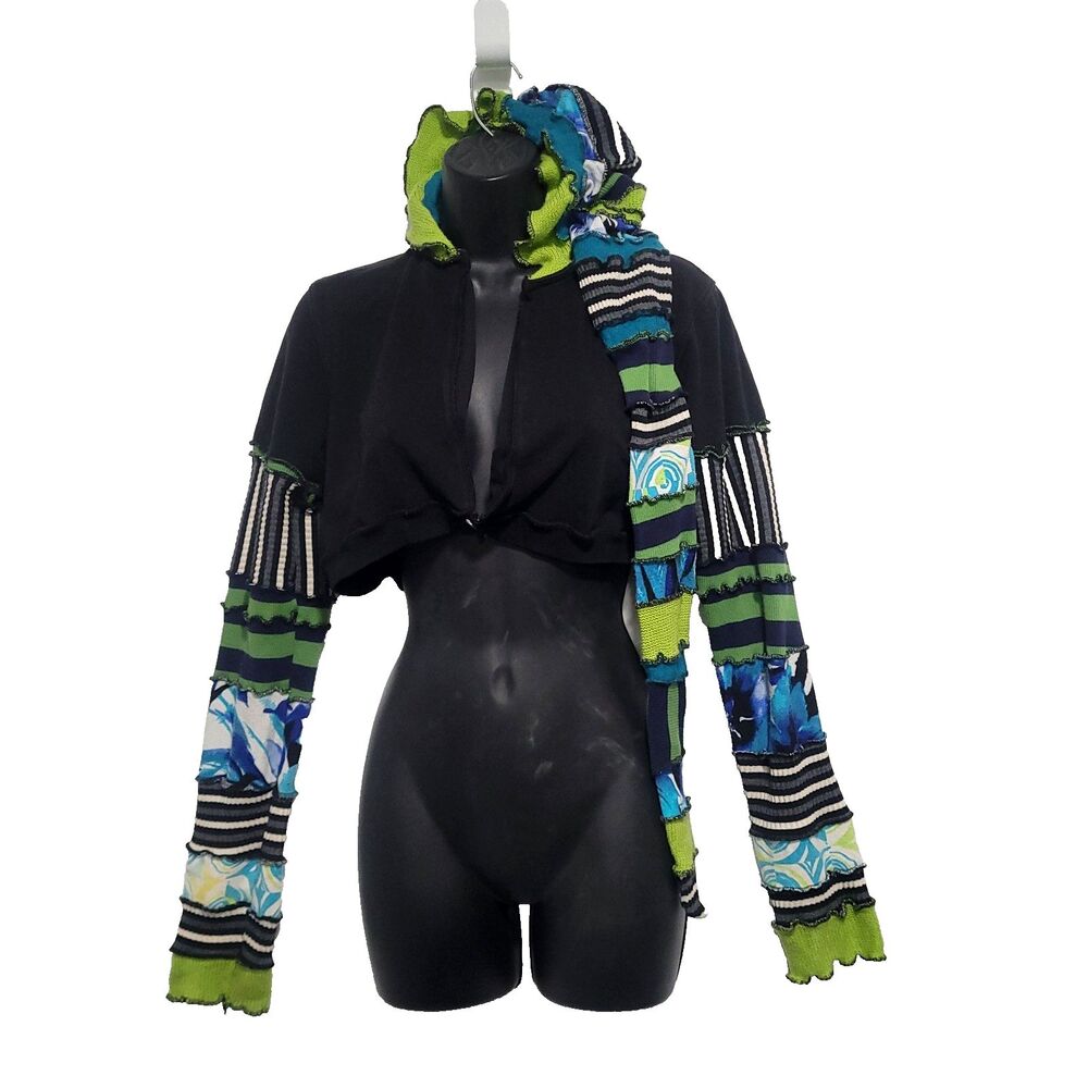 Patchwork Pixie Elf Liripipe Hood Cardigan Cropped M Goblin Ren Fair Festival